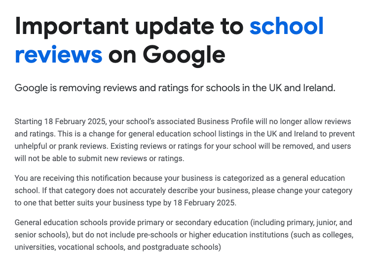 Amplify - digital marketing for schools blog - Google school reviews update 2025