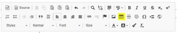 WISIWIG Editor Table Button Image Highlighted