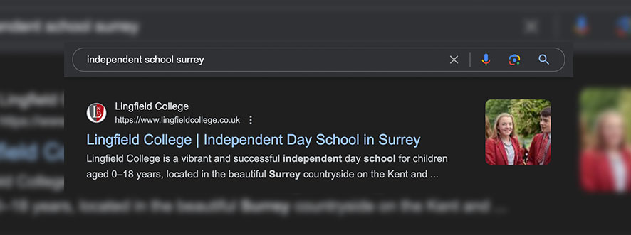 SEO for schools proven strategies for better rankings in 2024 blog post - serp showing importance of good meta title and description lingfield college